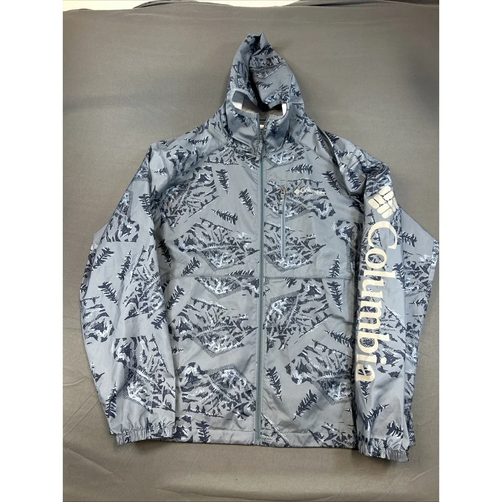 Columbia Men's Lightweight Wind Breaker Jacket Medium Blue Hooded